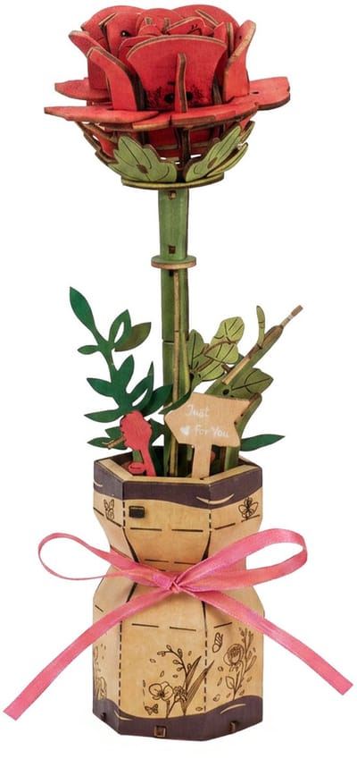 Inspirebox Modelbouwpakket Roos - Decoratieve Bloem - 3D Houten Puzzel - 20 cm - Bouwpakket voor Volwassenen en Kinderen - Creatief Knutselen - DIY Modelbouwpakketten