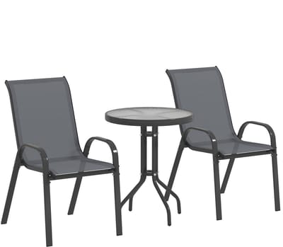 Balkonset 2 personen - Tuinset - Bistroset - Weerbestendig - 3 delig - Tuintafel en 2 stoelen - 2 personen - Donkergrijs