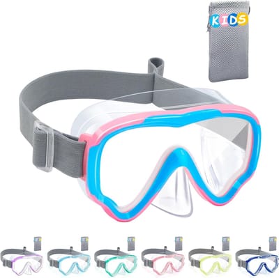 Vvinca Kids Diving Goggles with Fabric Strap Swimming Goggles Kids Boys Girls Snorkel Mask Kids 180 Degree Panorama - ShopVlot