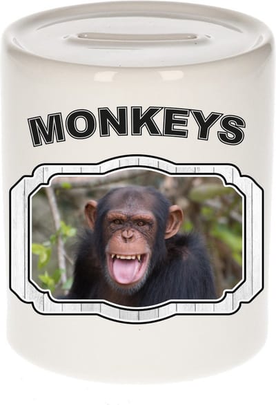 Dieren liefhebber chimpansee spaarpot 9 cm jongens en meisjes - keramiek - Cadeau spaarpotten apen liefhebber