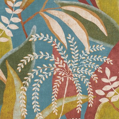 Natuur behang Profhome 791863-GU vliesbehang hardvinyl warmdruk in reliëf licht gestructureerd met bloemen patroon mat blauw wijnrood beige geelgroen 5,33 m2