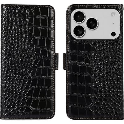 Mocaa Apple iPhone 17 Pro Croco Book Case Leer Zwart