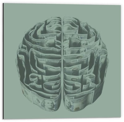 Dibond - Hersenen van Geld - 50x50cm Foto op Aluminium (Met Ophangsysteem)