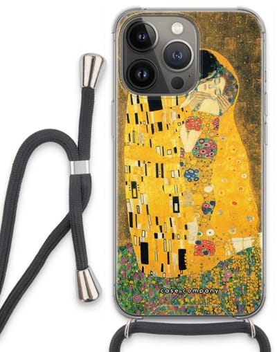 Case Company® - Hoesje met koord geschikt voor iPhone 13 Pro hoesje met Koord - Der Kuss - Telefoonhoesje met Zwart Koord - Bescherming aan alle Kanten en Over de Schermrand