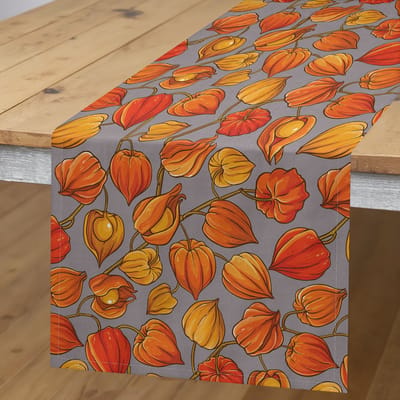 ABAKUHAUS Herfst-tafelloper – taupe/grijs/vermiljoen, 40×300 cm