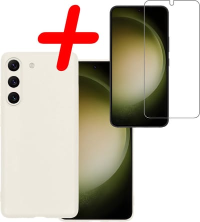 Hoesje Met Screenprotector - Geschikt voor Samsung Galaxy S23 - Sterk & Shockproof - Back Cover - Siliconen Case - Telefoon Hoes - Wit