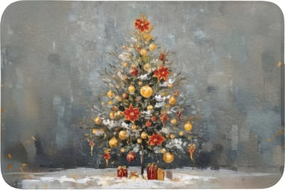 Badmat 90x60 cm - Antislip - Kerstboom - Cadeaus - Rood - Goud - Badmatten voor badkamer - Badkamermat - Douchemat - Badkamer mat