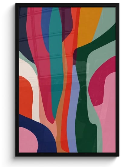 Poster in lijst - Fotolijst 60x90 cm - Posters - Vormen - Bochten - Kleurrijk - Abstract - Posterlijst zwart - Decoratie - Wanddecoratie woonkamer - Muurdecoratie slaapkamer