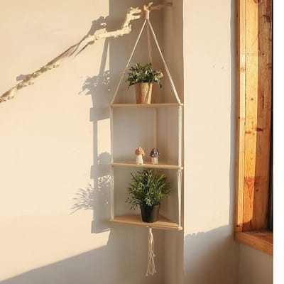 Zwevende planken Houten standaard Boho Home Decor Hoekplank Woonkamer Slaapkamer Muurdecoratie Driehoekplank Displaystandaard 122*32.5*23.5cm