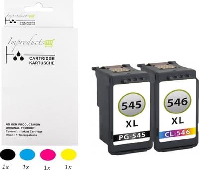 Improducts® set huismerk inkt cartridge voor Canon PG-545XL + CL-546XL voor IP2850 MG2440 MG2450 MG2455 MG2540 MG2550 MG2555 MG2950 MG3050 MG3051 MG3052 MG3053 MX494 MX495 TR4550 TS3150 TS3350 XL cartridge - Set Zwart + Kleur