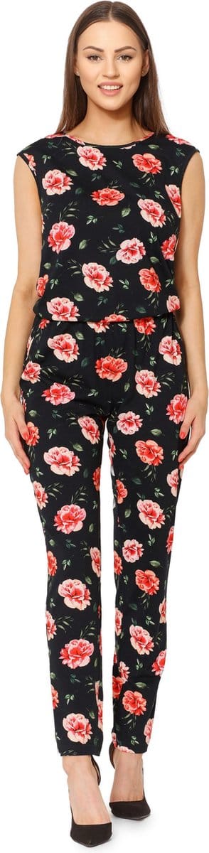 Ladeheid Dames Jumpsuit - Korte mouwen - Lange broek - Katoen - BLV-BLV50-211-OV - Bloemen - S