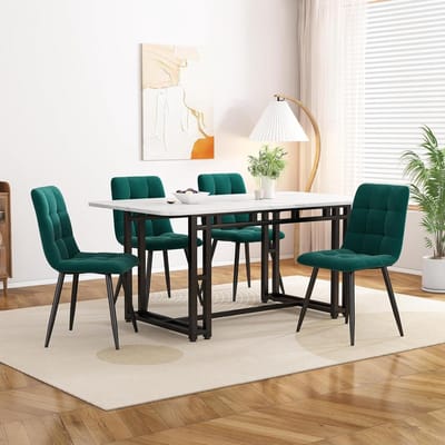 Eetkamerset 5-delig - Eettafel met stoelen - Gezellig eten - Wit marmer look tafelblad - 120 x 70 cm