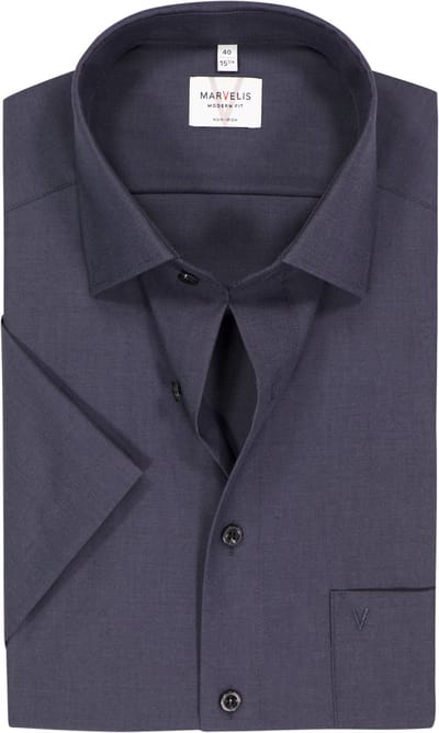 MARVELIS modern fit overhemd - korte mouw - antraciet - Strijkvrij - Boordmaat: 46 (EU maat: XXL)