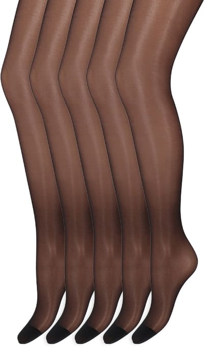 Zijdeglans Panty | Transparant van teen tot taille | 15 Denier | Merk: Marianne | Maat: S t/m XXXL | Kleur: Zwart | 5 Paar