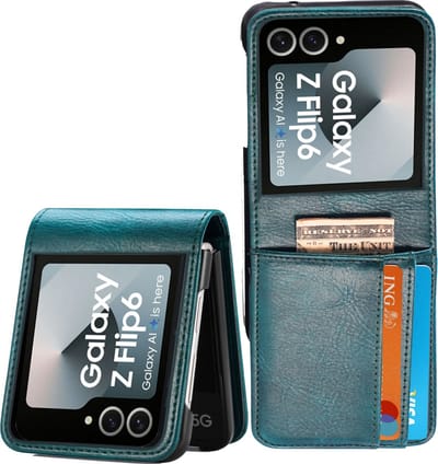 Book Case Hoesje geschikt voor Samsung Galaxy Z Flip 6 / Flip 7 FE - Flip Hoes Cover - Portemonnee Turquoise
