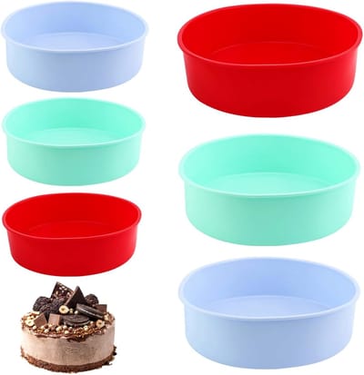 6 Pcs 6 in 8 in Silicone Cake Tins - Non-Stick Round Silicone Cake Mould - Perfect voor Taarten en Pizza Bakes - 3 Kleuren
