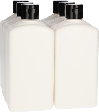 6 x Plastic Fles 500 ml Klepdop zwart - Rechthoekig - Gerecycled HDPE Kunststof- Gerecycled HDPE Kunststof - Onbreekbaar - ca. 70% minder Co2 uitstoot door gerecycled materiaal - 6 stuks