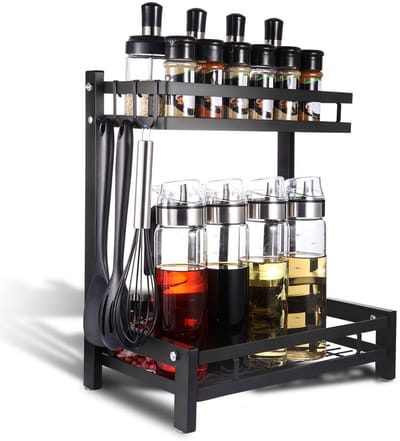 Unyqoos ® Dubbel Laags Metalen Kruidenrek en Keuken Organizer voor Diverse Toepassingen