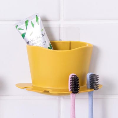 Porte-brosse à dents mural, support de brosse à dents, crochets à ventouse, outils de salle de bain, support de brosse à dents, accessoires de salle de bain jaune