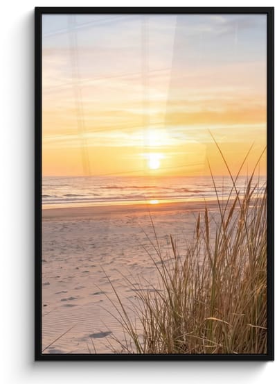 Poster in lijst - Fotolijst 80x120 cm - Posters - Zonsondergang - Duinen - Zee - Posterlijst zwart - Decoratie - Wanddecoratie woonkamer - Muurdecoratie slaapkamer