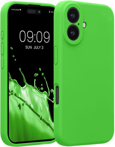 kwmobile telefoonhoesje geschikt voor Apple iPhone 16 - TPU backcover met siliconen coating - Smartphone case in limoengroen
