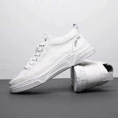 Zomer Nieuwe Witte Schoenen Heren Echte Leren Schoenen Trendy Heren Sneakers Modieuze Herenschoenen Casual High-Top Tide Schoenen 44 white