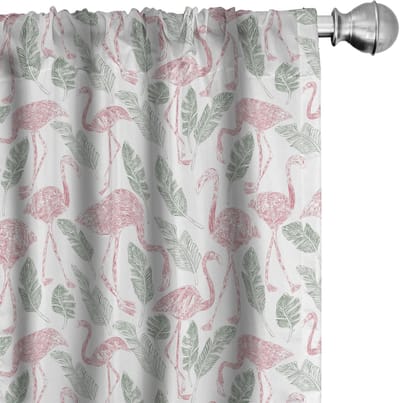 ABAKUHAUS Flamingo – gordijnen – 2-delige set 75x175 cm – pauwengroen-roze