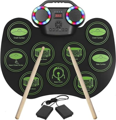 Thuys – Elektrisch Drumstel met Drumstokken – Voor Kinderen of Volwassenen – Met 9 Digitale Drumpad – Met 2 Pedalen – Met Geïntegreerde Luidsprekers – Zwart