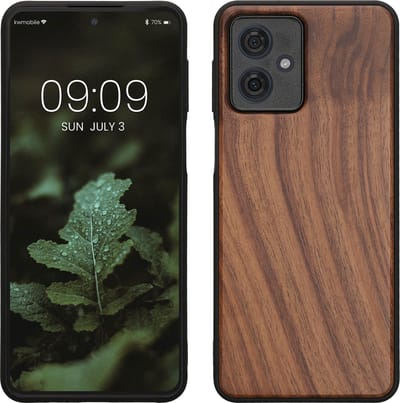 kwmobile telefoonhoesje geschikt voor Motorola Moto G54 5G - Hoesje met bumper in donkerbruin - Backcover - hout