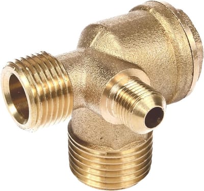Drieweg Messing Controleklep voor Luchtcompressor - Verbindingsstuk voor Slangen en Gereedschap (1/2"*3/8"*1/8", Legeringsstaal, Controleklep)