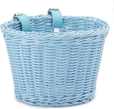 Mandje kinderfiets loopfiets - gevlochten kunststof rotan riet - verstelbare bandjes - blauw