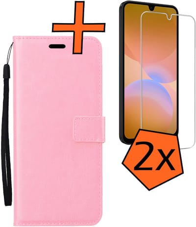 Hoes - Met 2x Screenprotector - Geschikt voor Samsung Galaxy A26 - Luxe Pasjeshouder - Bookcase Portemonee - Flip Case - Kunstleer Book Case - Flipcase Hoes - Book Cover - Walletcase - PortemonneeHoes - Lichtroze