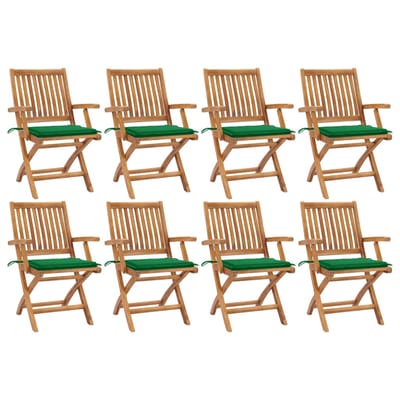 vidaXL - Opklapbare - stoelen - met - kussens, - 8 - stuks, - massief - teakhout