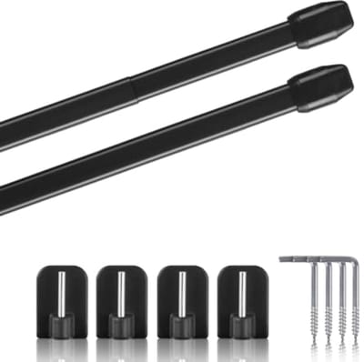Uittrekbare Vitragestangen Set van 2 met Zelfklevende Haken - Bevestiging Zonder Boren (80-120 cm, Zwart)