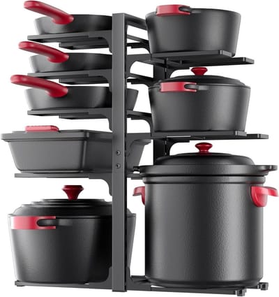 Pannen- en kookgerei-organizer voor onder het aanrecht, 53 cm hoog, verstelbare 8-laags opbergruimte voor grote voorraadpotten en keukengerei, robuust en praktisch