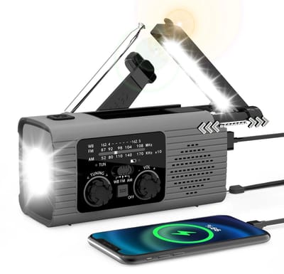 KZQ Noodradio Solar Opwindbaar Multifunctionele Emergency Radio NOAA Weeralarm AM FM WB Radio Powerbank 2000mAh Zaklamp Noodpakket Draagbare Radio Oplaadbaar Op Batterijen Bluetooth Speaker Digitale Wekker voor Outdoor Overleving Grijs