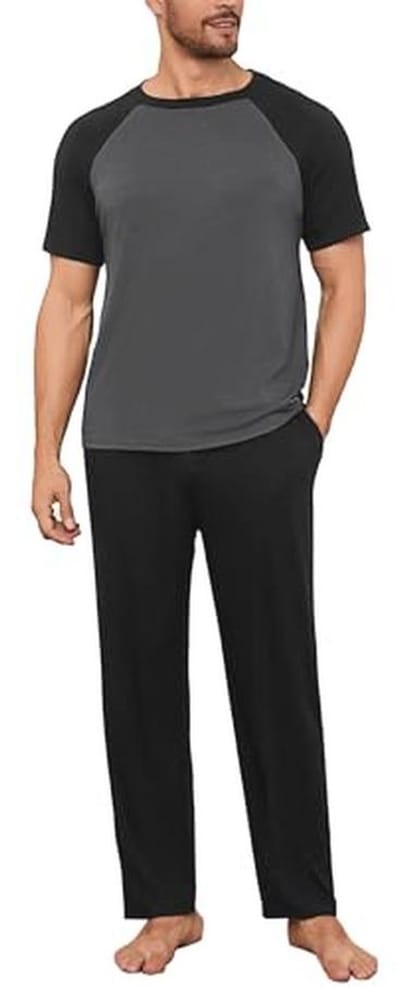 Heren Winter Pyjama Set Katoen Korte Mouwen Lange Broek 2-delige Pyjama