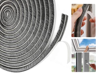 Zelfklevende borstelafdichting - 6 m lang - 9 mm breed x 15 mm diep - Voor ramen en deuren, tochtstrips, gevelbekleding, borstelafdichting - Insectenwerend - Grijs