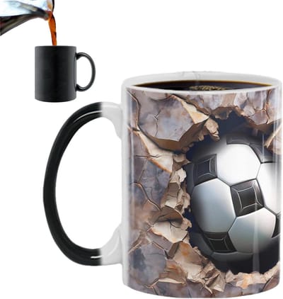 Voetbalmok Kleurveranderend - Magische Mok - Ochtendroutine - 3D Voetbal Design - 350 ml - Zwart Wit