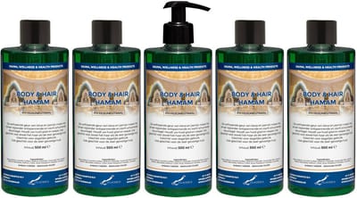 Body & Hair Hamam 500 ml met zwarte pomp - set van 5 stuks - 2 in 1 voor lichaam en haar - voordeelverpakking