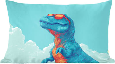 Sierkussens - Kussentjes Woonkamer - 60x40 cm - T-Rex - Blauw - Wolken - Zonnebril