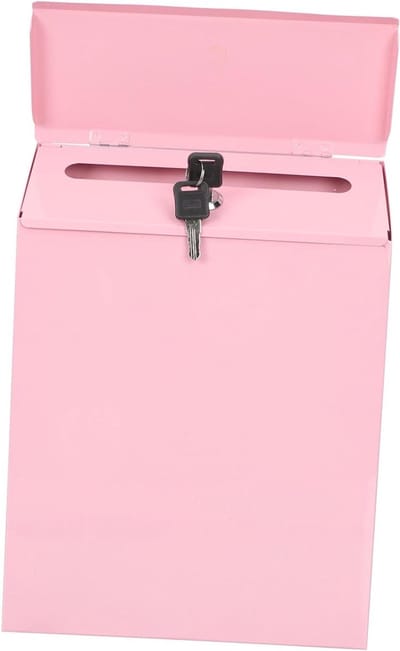 Metalen Brievenbus - Suggestiebox Klachtenbus - Post Opslag - Afsluitbaar met Slot - 30x22x6 cm - Roze