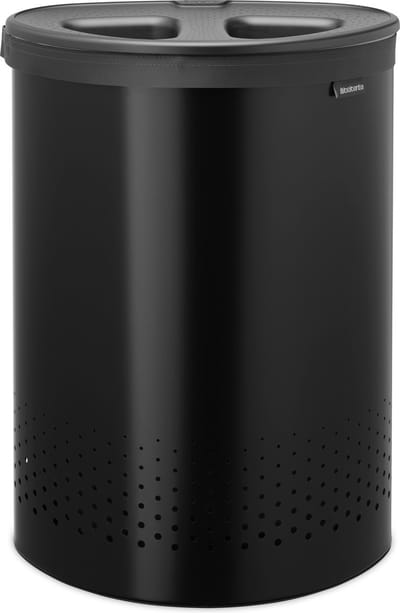 Brabantia Wasmand - met Deksel - 55 l - Wassorteerder - 2 Vakken - Matt Black / Dark Grey