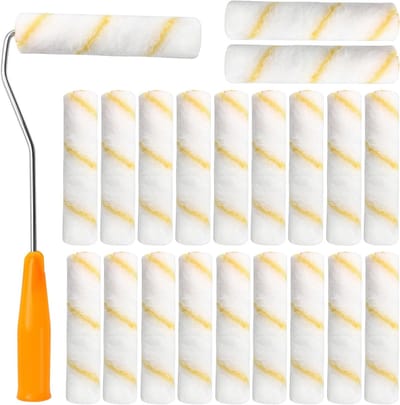 Set van 20 Kleine Verfrollers 10 cm met Handvat voor Muurverf, Professionele Verfroller en Verfrol voor Watergedragen en Lichte Oplosmiddelverf