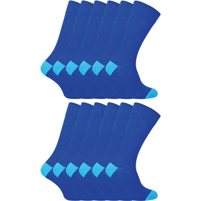 12 Paar Multipack Heren Zwarte Katoenen Sokken | Sock Snob | Ademend Crew Met Verstevigde Hiel en Teen - Blauw