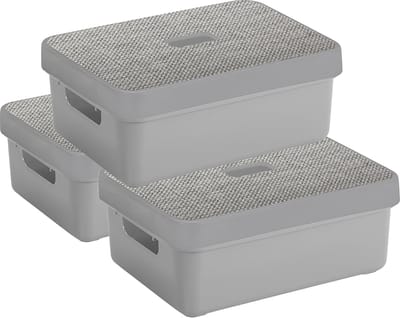 Sunware Opbergbox - 3x stuks - lichtgrijs - 9L - kunststof met deksels