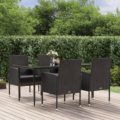 vidaXL - 5-delige - Tuinset - met - kussens - poly - rattan - zwart