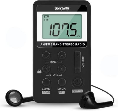 SnelShoppen - Stereo zakradio AM/FM met hoofdtelefoon, LCD-display, USB, oplaadbaar, uitstekende DSP-ontvangst voor fitnessstudio, outdoor, bibliothee