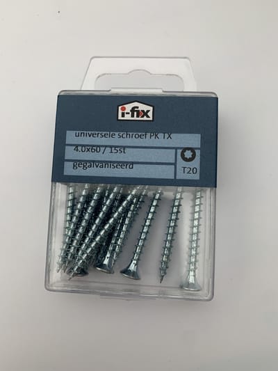 Hout schroef. 4.0 x 60mm. lang.platkop. torx. 15 stuks verzinkt. I-fix.