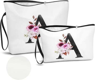 Cosmeticazakken van PU leer, 2-delige set met letters, perfect als verjaardagscadeau voor vrouwen, make-up organizer, trendy accessoires
